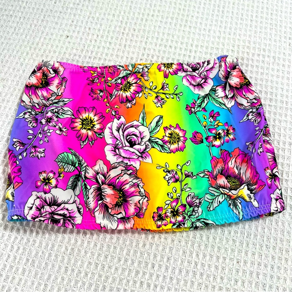 Rave With Migente Festival Tube Strapless Top Bright Colorful Floral Rainbow Lg
